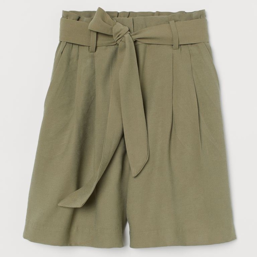 Khaki Green Tie Belt Shorts